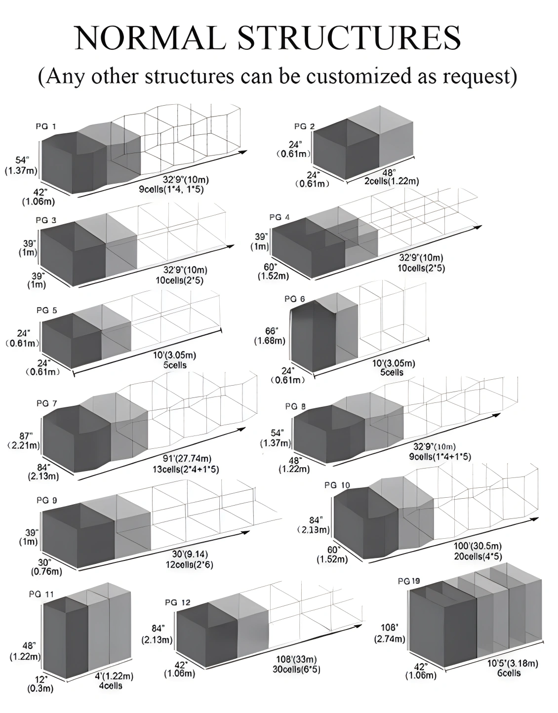 Technical diagram of standard Hesco Barriers manufactured by DB Fencing, showcasing foldable configurations and specific sizes.