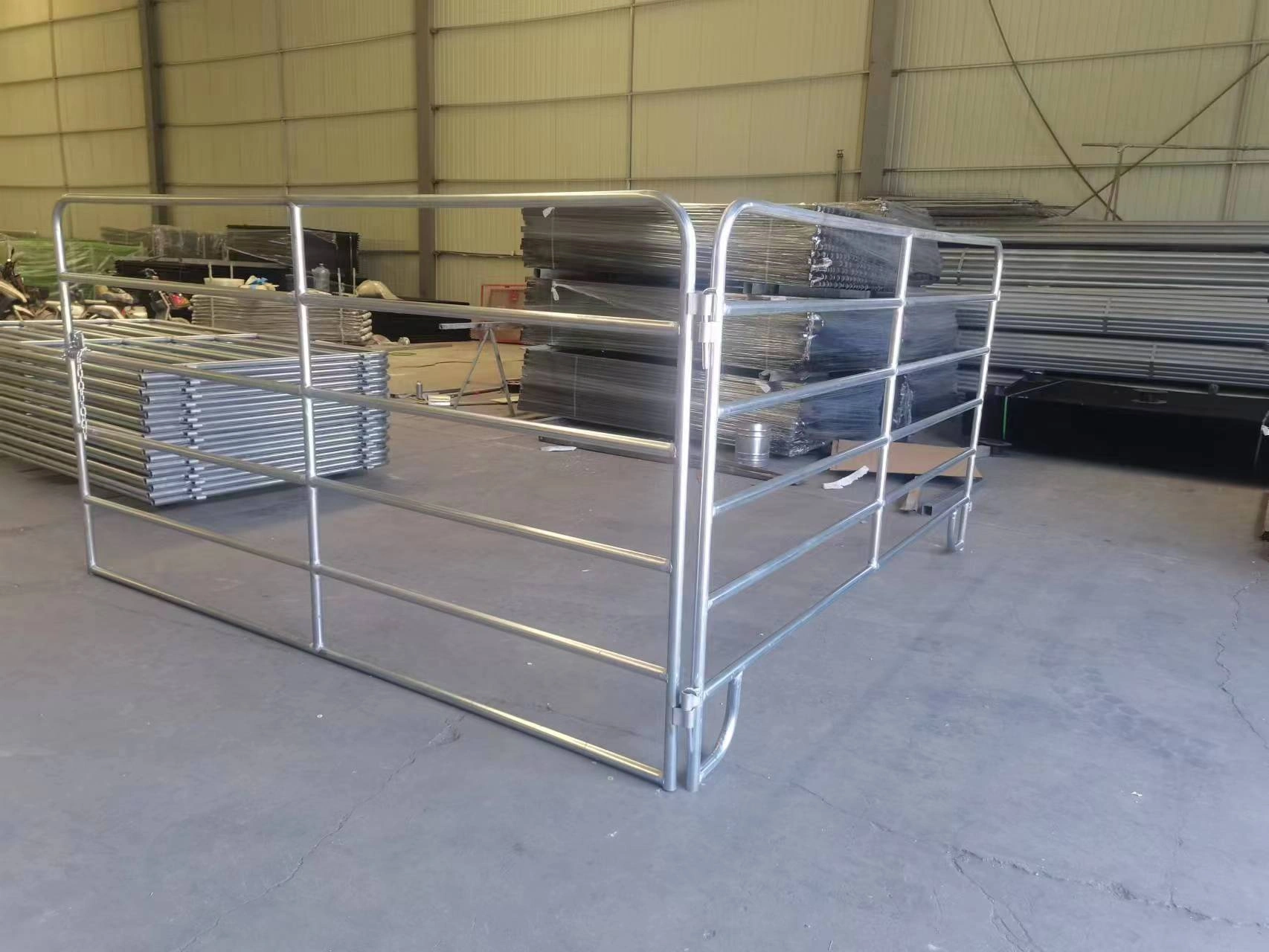 Stacks of robust hot-dipped galvanized cattle panels manufactured by DB Fencing for Australian agricultural standards. These durable livestock fencing solutions are designed for secure corral construction and farm security.
