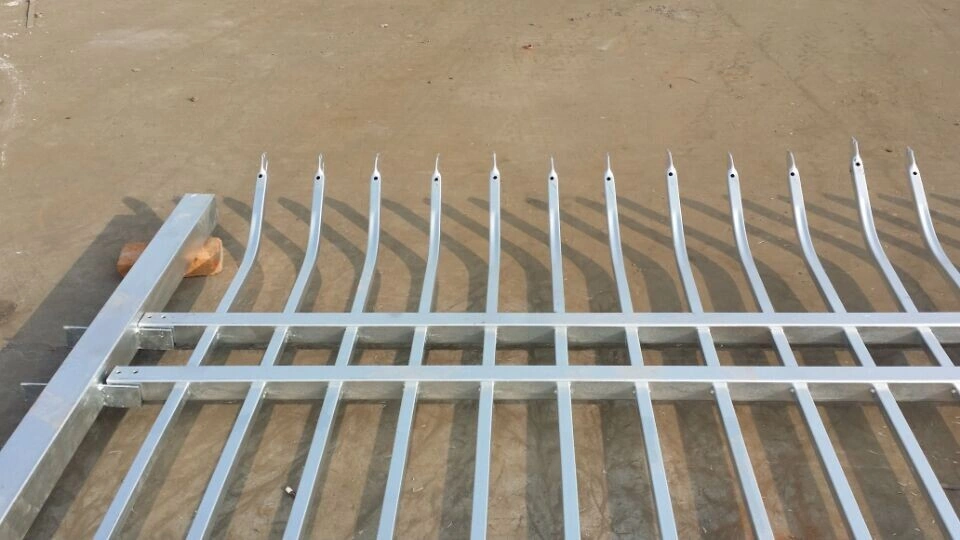 Steel picket fence with anti-climb spear tops manufactured for perimeter security