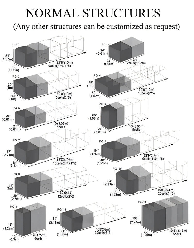 This visual specification sheet displays standard Hesco barrier dimensions and cell configurations from DB Fencing's manufacturing range. The diagrams illustrate various structural options designed to meet AS 4687 standards for security and crowd control applications.