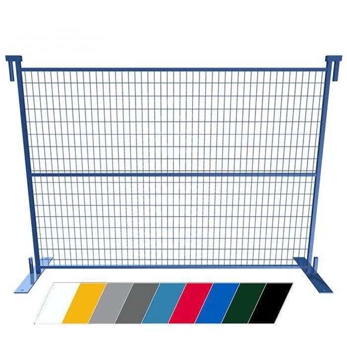 La clôture temporaire Canada bleu avec des épingles supérieures et des pieds d'autres couleurs